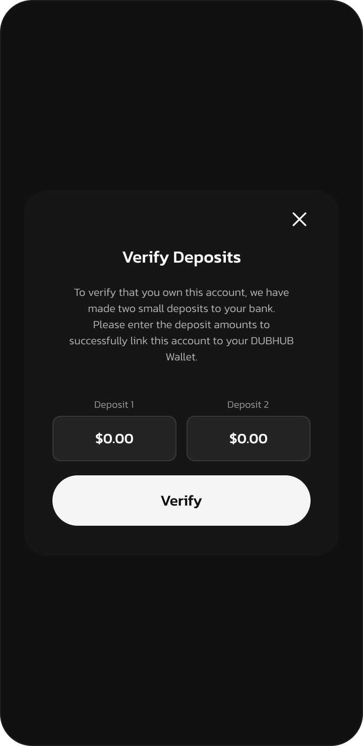 Verify deposits confirmation modal